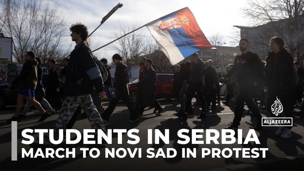 students in serbia march to novi E-wall